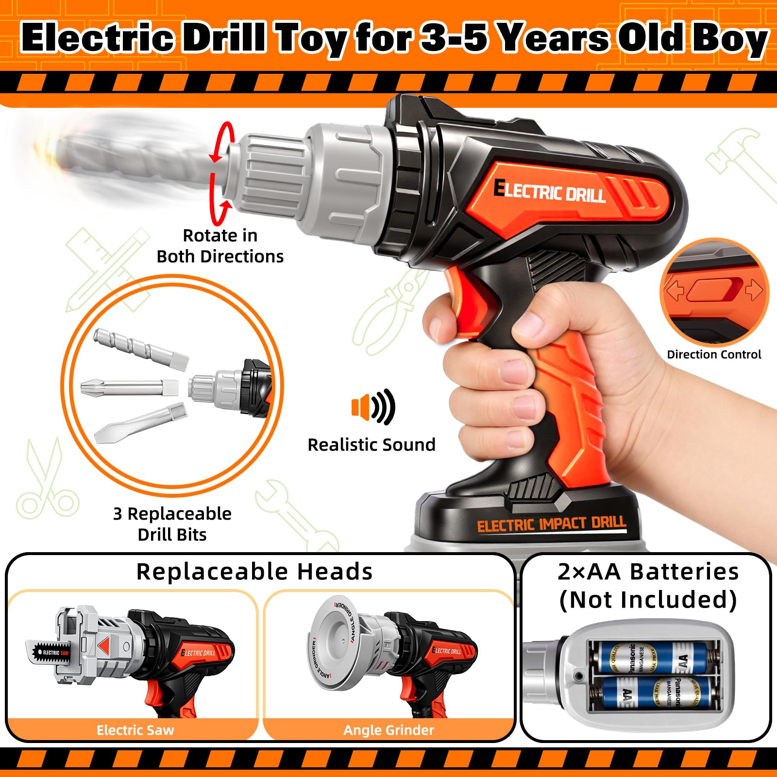 Heygelo 50Pcs Kids Tool Set interchangeable bits enable versatile pretend work
