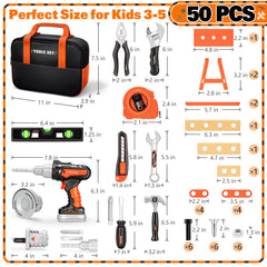 Heygelo 50Pcs Kids Tool Set toolbox with handle for easy cleanup