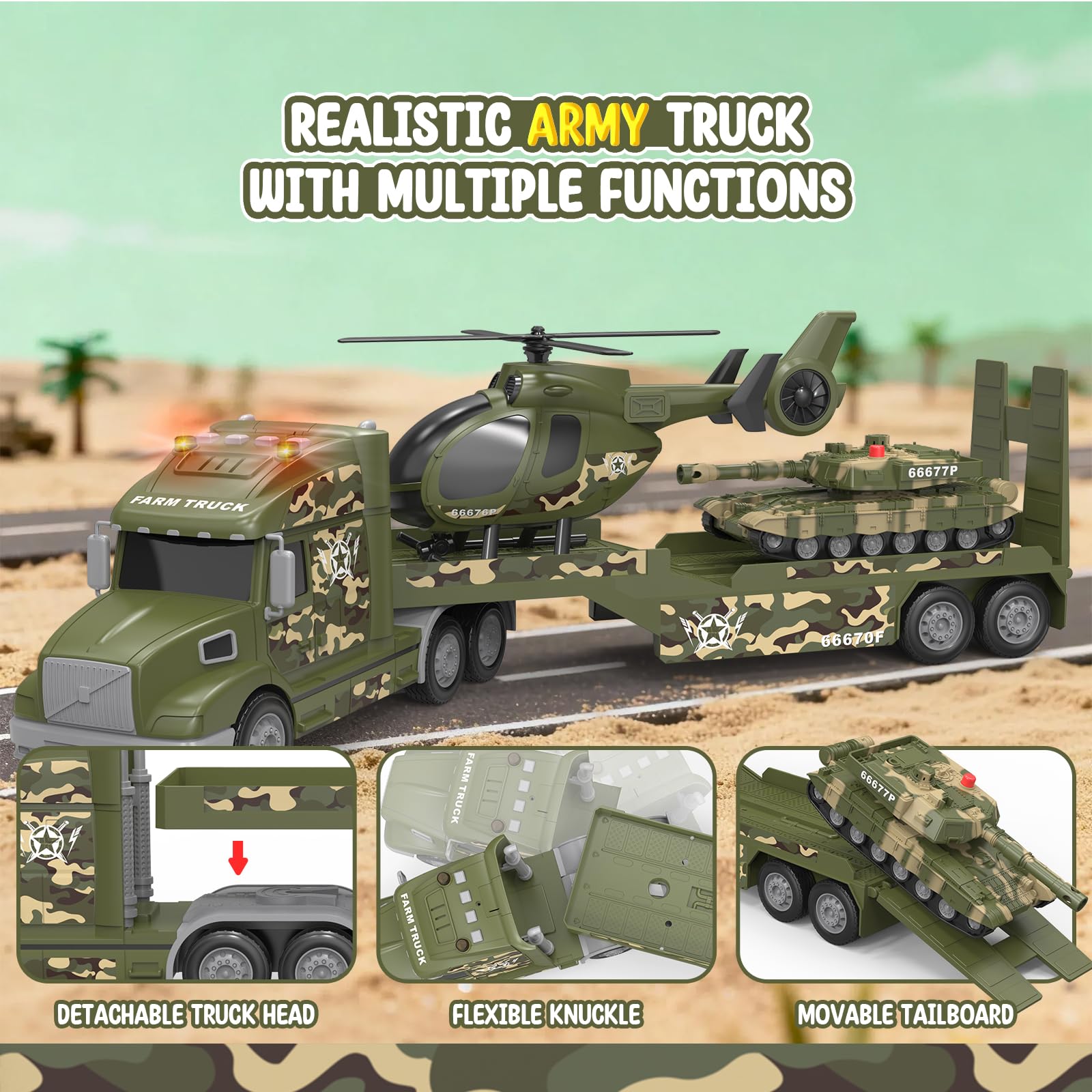 heygelo toddler army truck helicopter image: vivid lights enhance pretend flight scenes