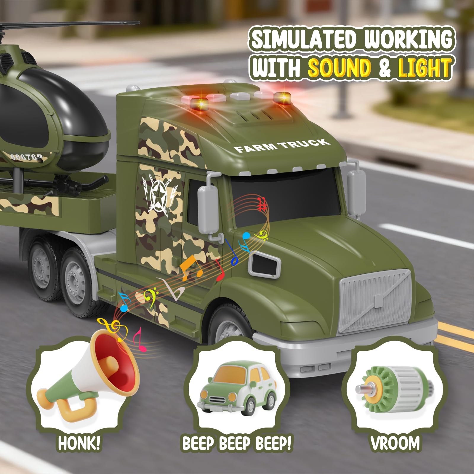 heygelo toddler army truck tank image: 360-degree rotation for dynamic action