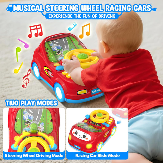 HeyGelo steering wheel toy enhances hand-eye coordination during playtime.