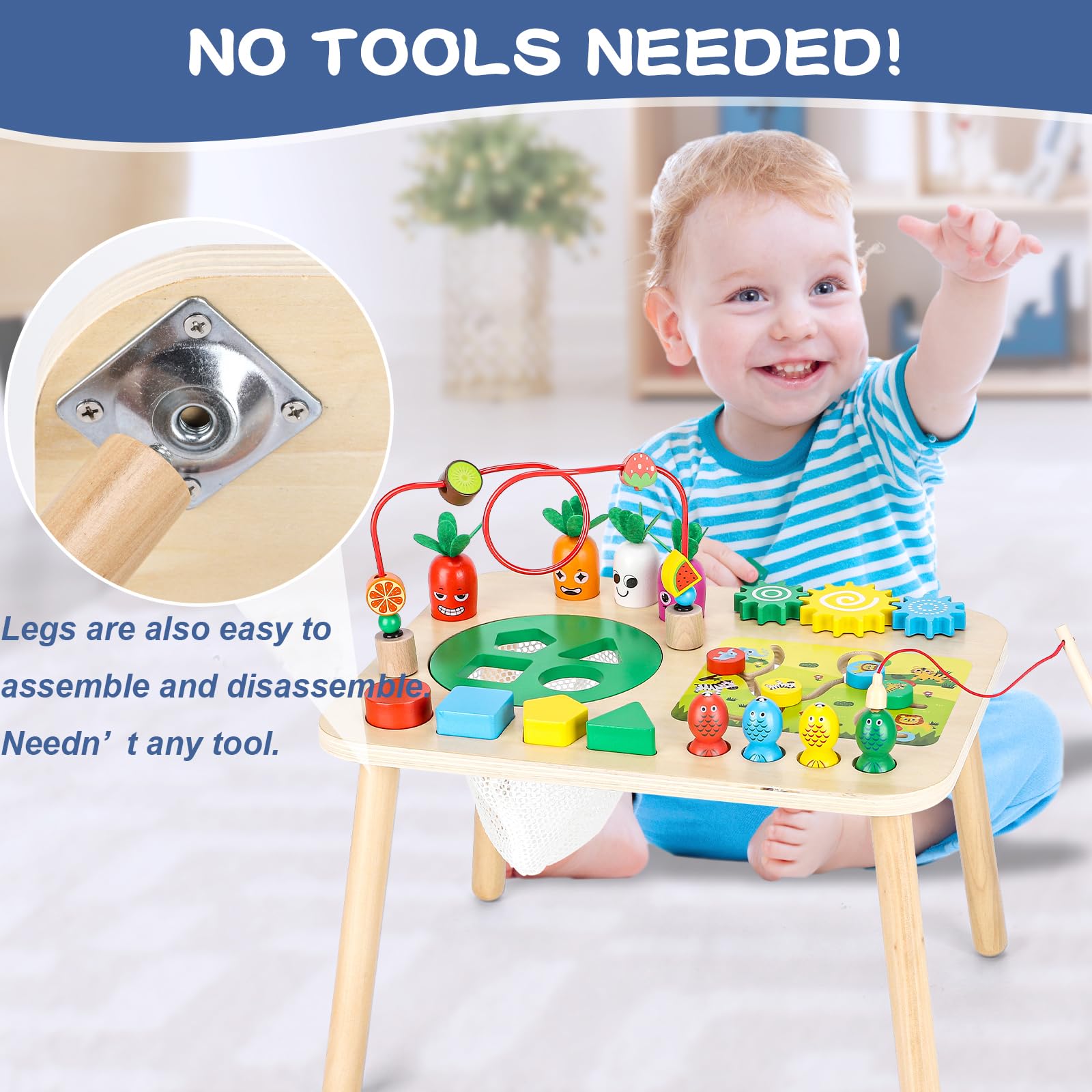 HEYLANDU Activity Table shape sorter supports problem-solving with colorful shapes.