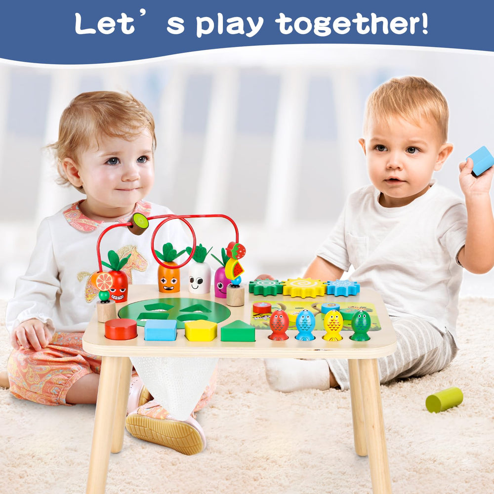HEYLANDU Activity Table spinning gears add tactile variety for exploration.