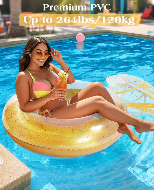HeySplash Diamond Ring Pool Float inflation quick view, fast setup for pool fun