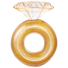 HeySplash Diamond Ring Pool Float yellow on water, ideal for photo-ready pool days
