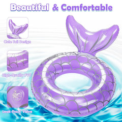 HeySplash mermaid-tail swim ring made from durable PVC for lasting pool fun.