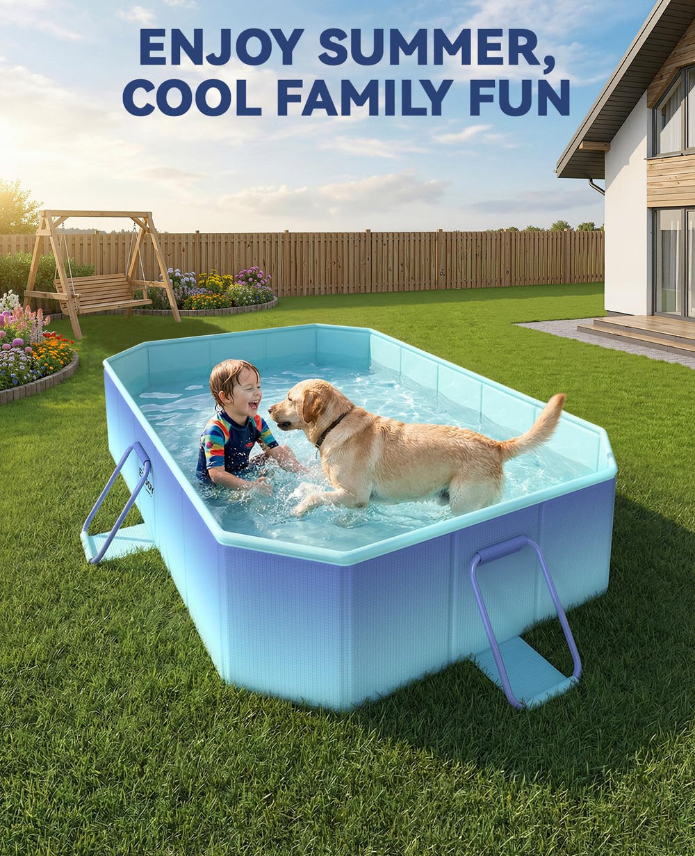 HeySplash Foldable Pool ice blue backyard party setup without inflation.