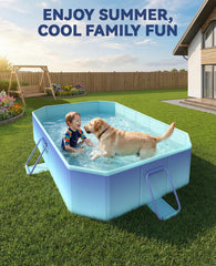 HeySplash Foldable Pool ice blue backyard party setup without inflation.