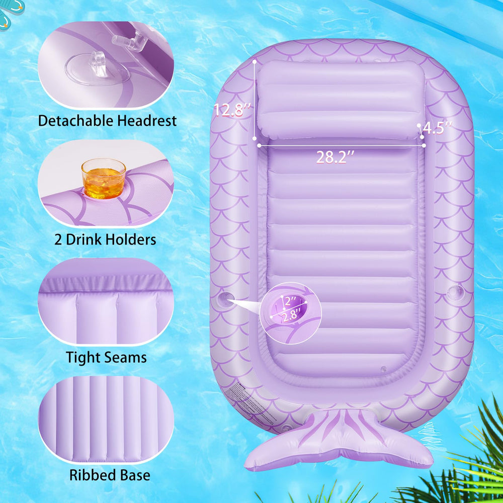 HeySplash inflatable tanning lounger purple, cup holders visible, convenient for beverages.