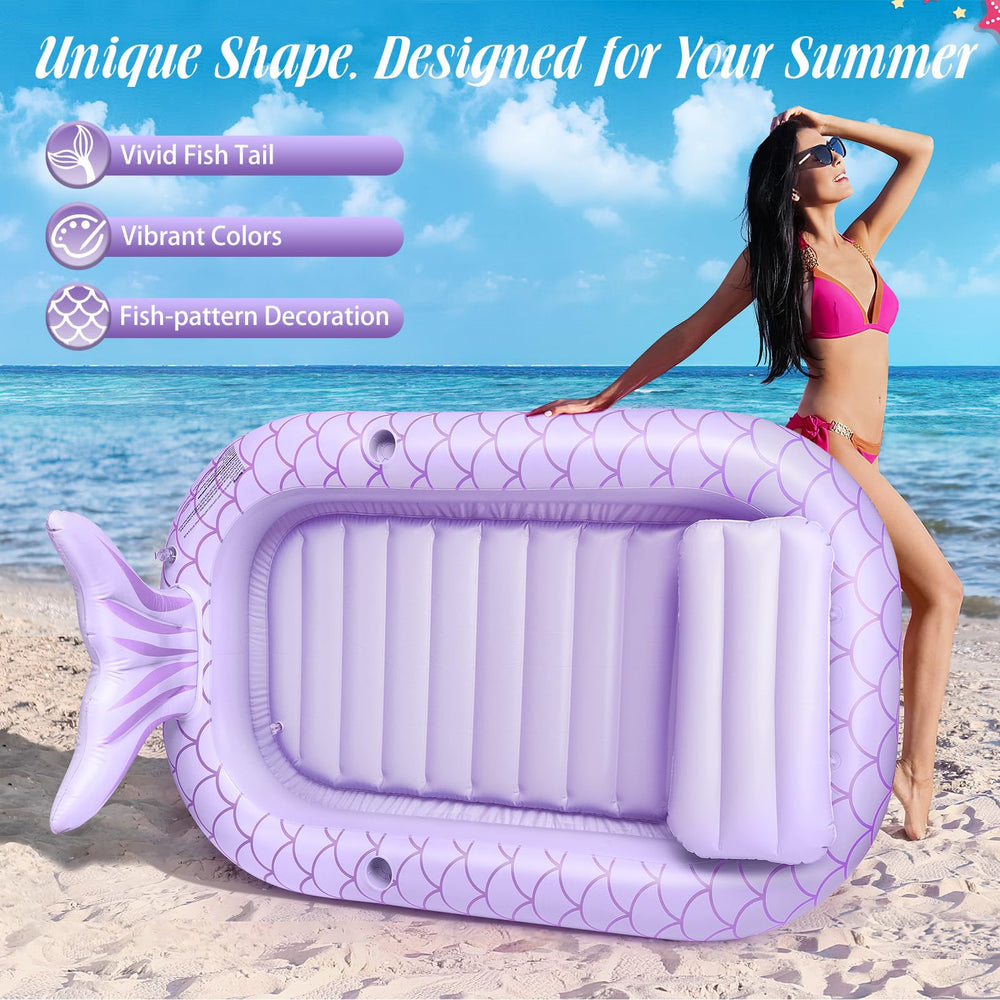 HeySplash inflatable tanning lounger purple, full inflation, sturdy PVC for pool enjoyment.