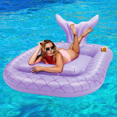 HeySplash inflatable tanning lounger purple, top view, plush comfort for sunbathing sessions.