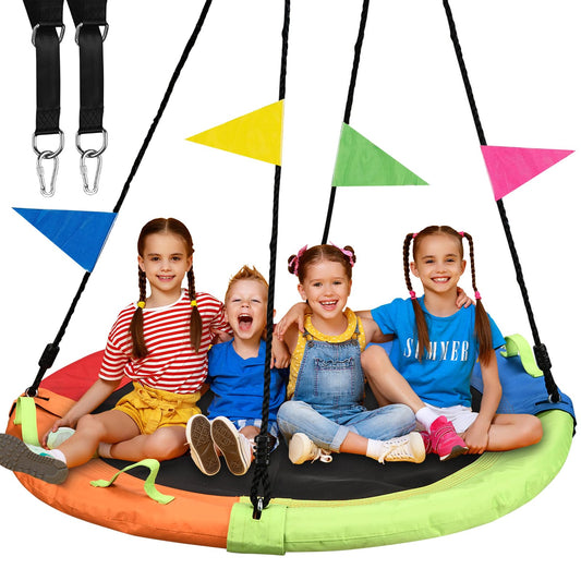 HeyZoo 60-inch tree swing circle disc for family outdoor play in the backyard.