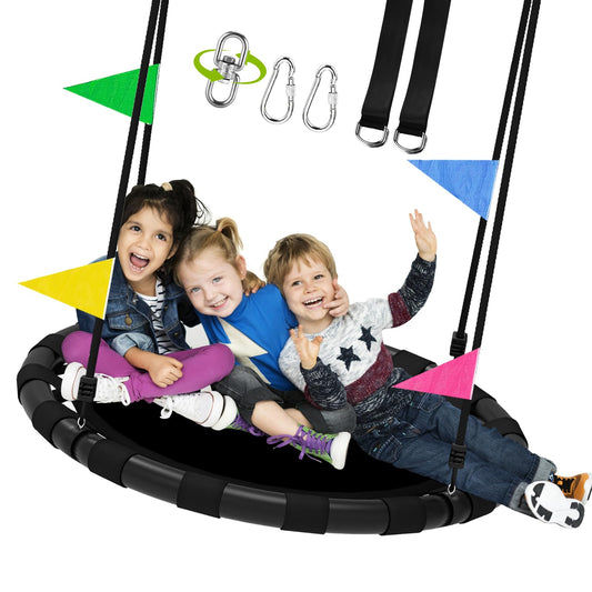 HeyZoo 48-inch saucer swing frame provides strong backyard support.