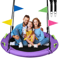 HeyZoo 48-inch purple saucer swing for family outdoor fun.