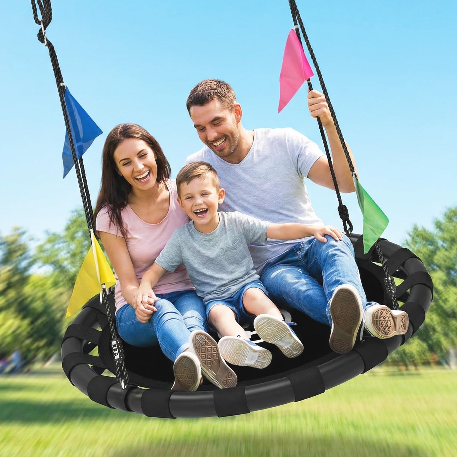HeyZoo 900 lb capacity swing supports kids and adults safely.