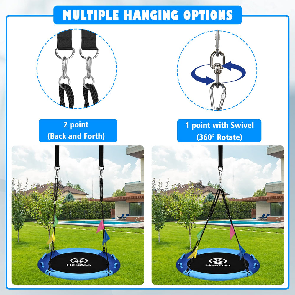 HeyZoo swing shows 900lbs weight capacity for sturdy use