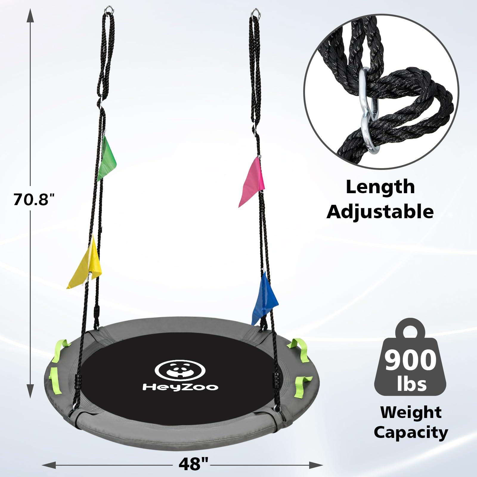 HeyZoo included heavy-duty straps and carabiners simplify secure installation