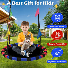 HeyZoo saucer swing shows 360-degree swivel for dynamic spins