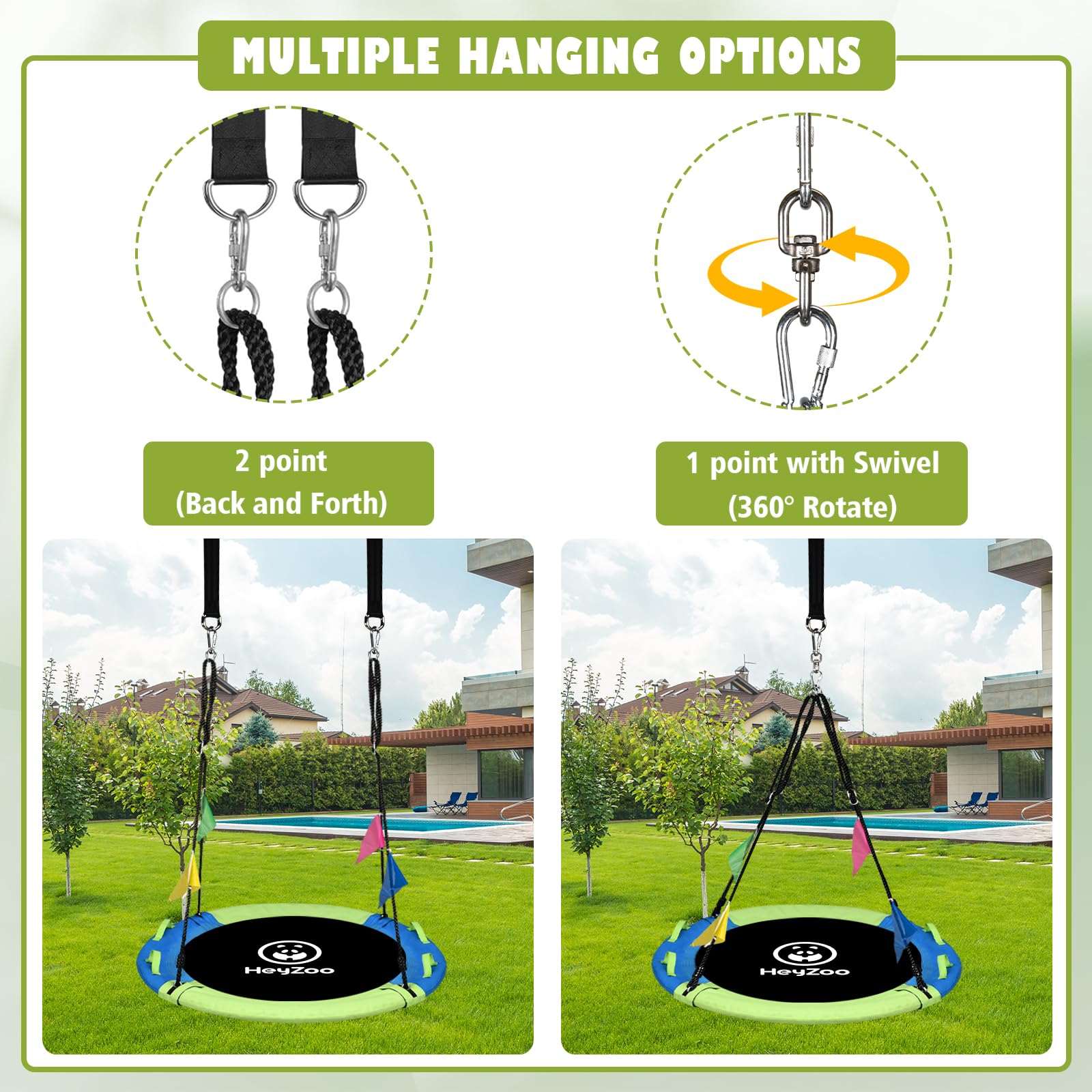 HeyZoo saucer swing supports up to 900 lbs for family use