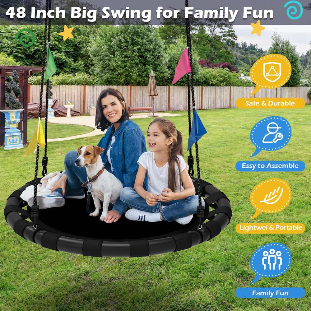 HeyZoo saucer swing foam-wrapped frame cushions impact during play