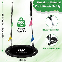 HeyZoo saucer swing safety frame emphasizes sturdy galvanized construction
