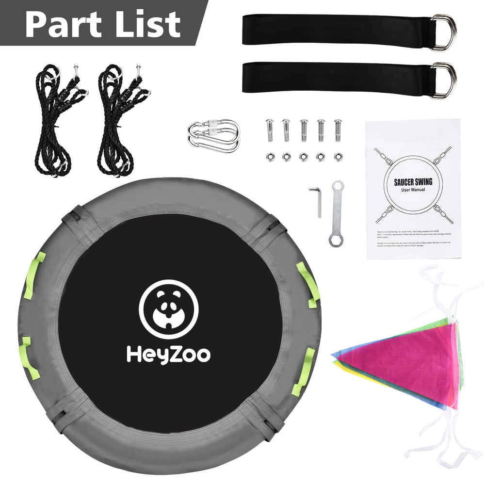 HeyZoo 40-inch saucer swing in use delivering joyful backyard moments.