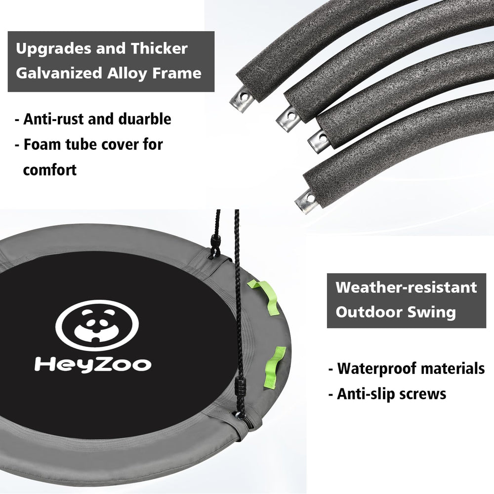HeyZoo swing straps are included for secure outdoor installation.