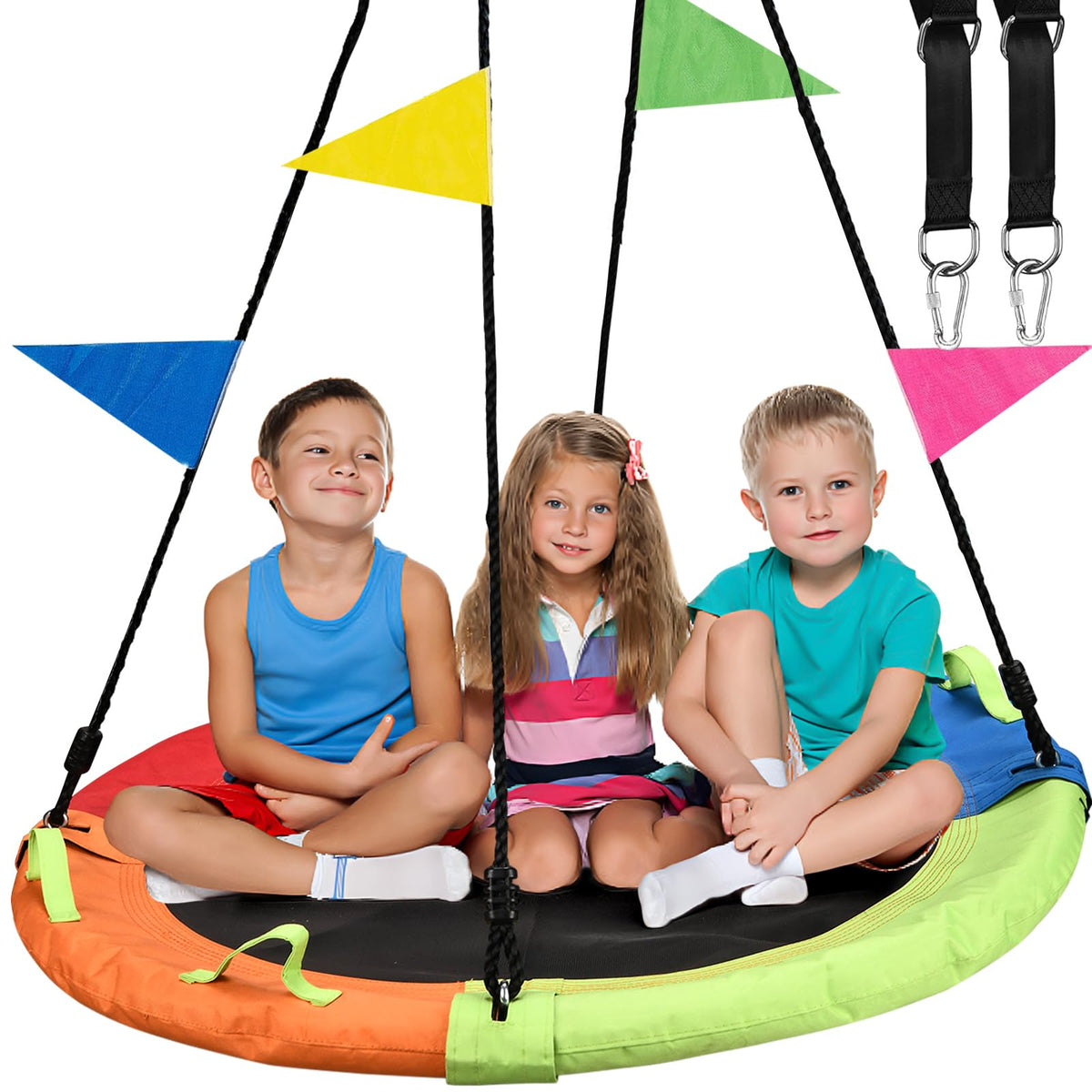 HeyZoo 48-inch tree swing in multicolor for backyard family fun.
