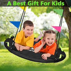 HeyZoo Tree Swing decorative flags add visual fun to outdoor playgrounds.