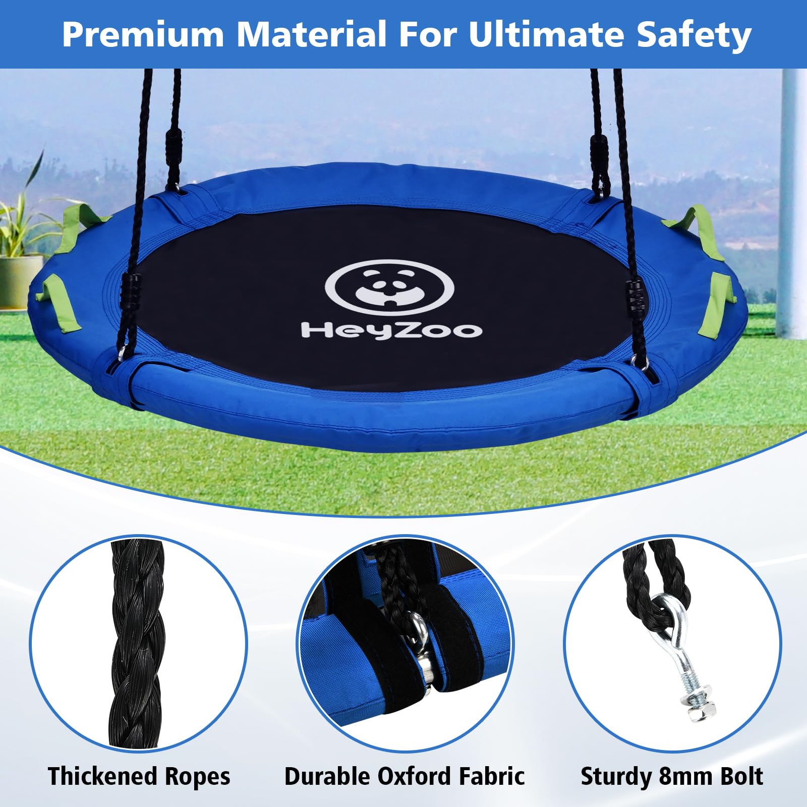 HeyZoo galvanized-frame swing delivers durable, weather-ready performance for long-term outdoor use.