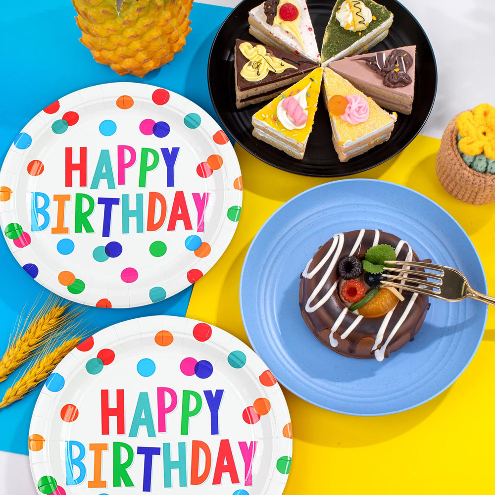 HFBOBP 6.5-inch birthday napkins with colorful dots for quick cleanup.