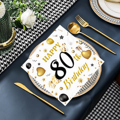 HFBOBP happy 80th design napkin closeup highlights festive balloons.