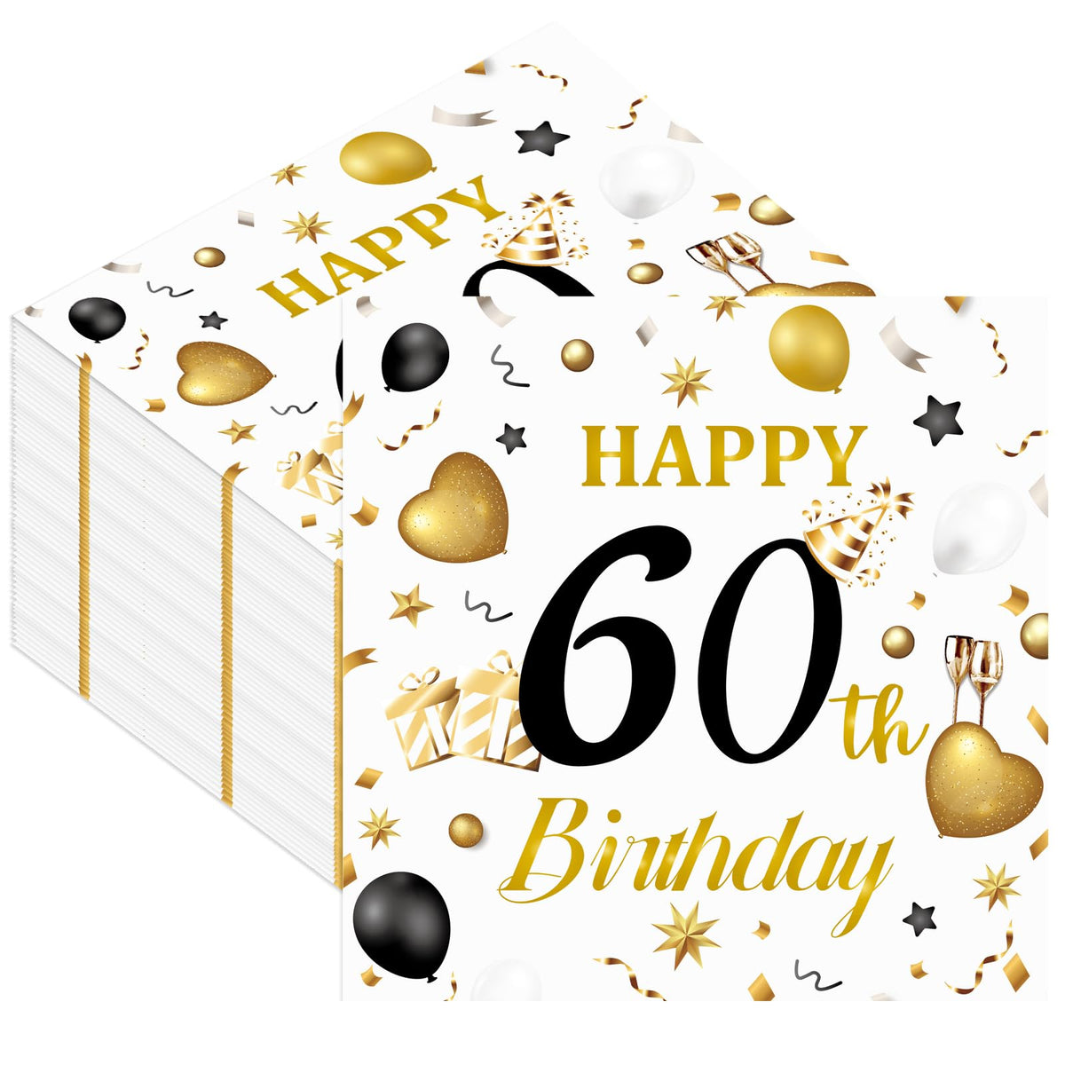 HFBOBP 60th birthday napkins with white-gold pattern for elegant table decor.