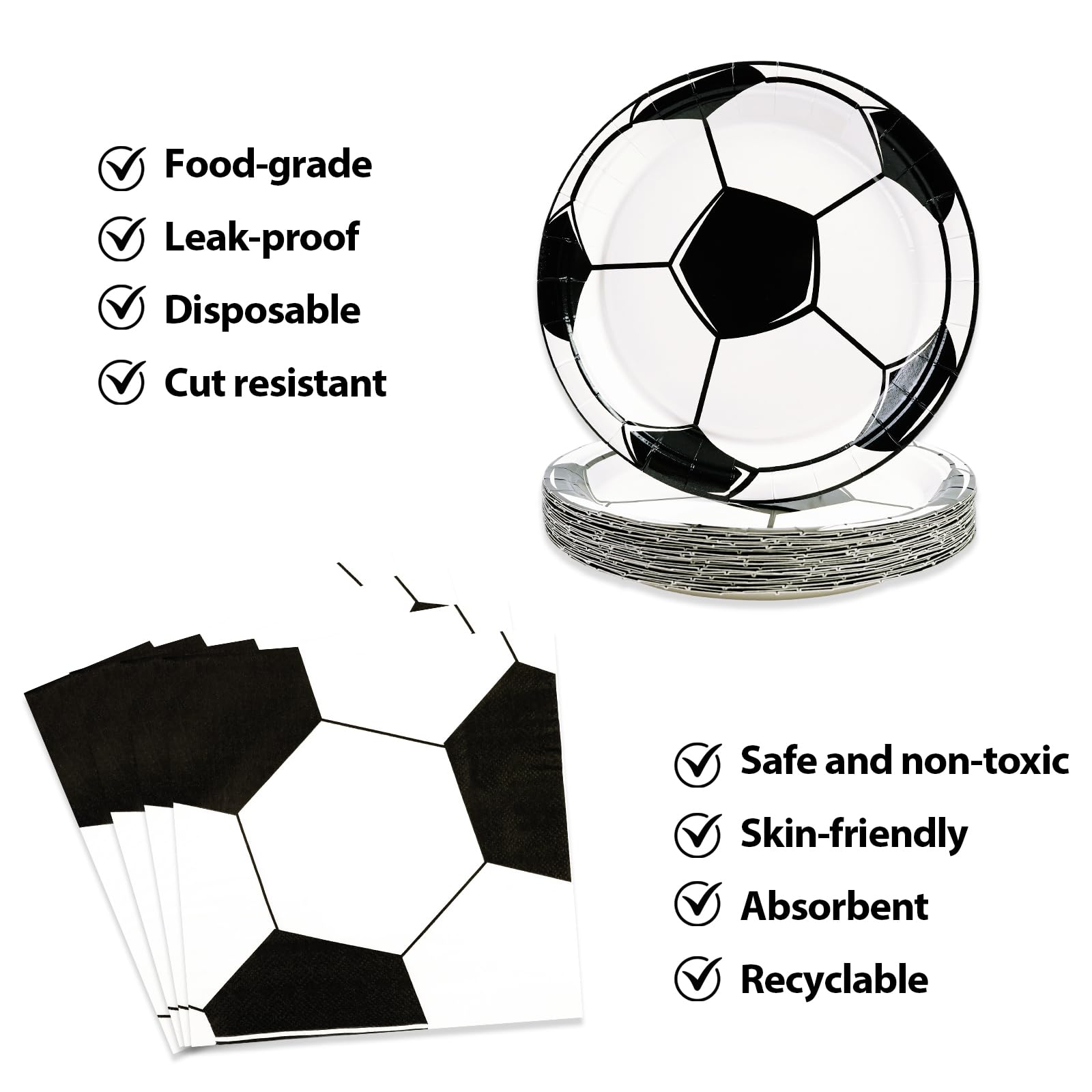 HFBOBP soccer design on plates adds energy to celebrations.