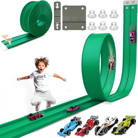 HGEVFL Flex Track for kids on green roll-up surface for creative layouts