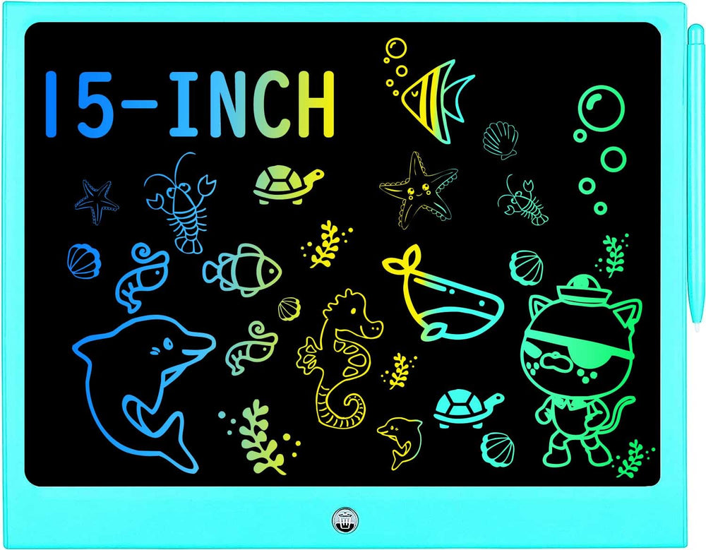 HHN LCD writing tablet 15in front view with vibrant colors for drawing.