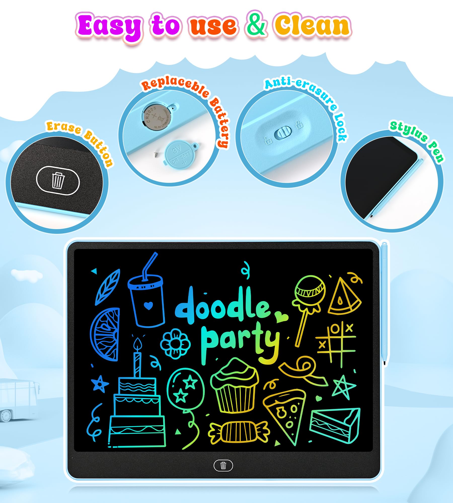 HHN LCD Writing Tablet erase and lock features prevent accidental erasing.