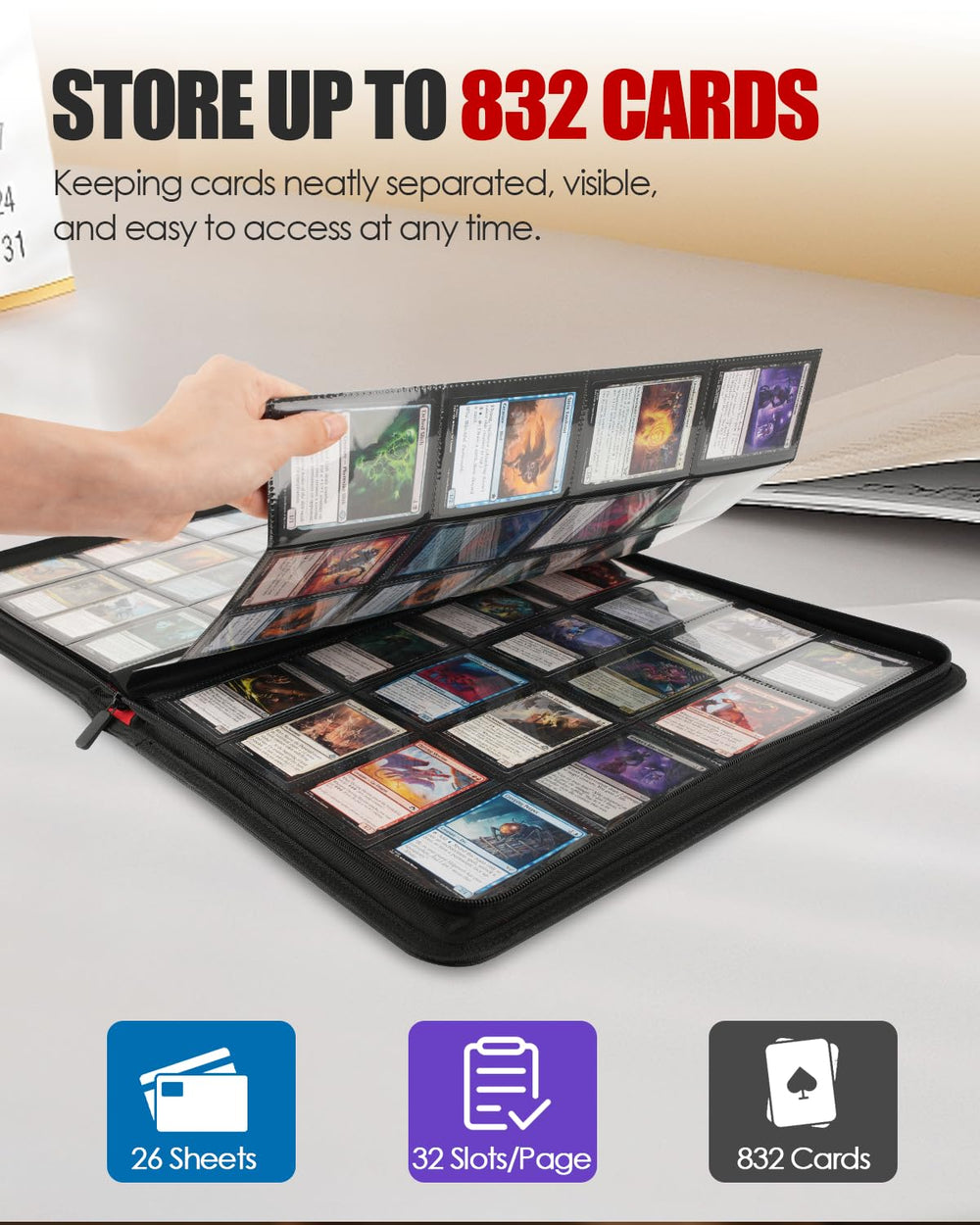 HHZ 16-Pocket Card Binder side-loading pockets secure cards during browsing