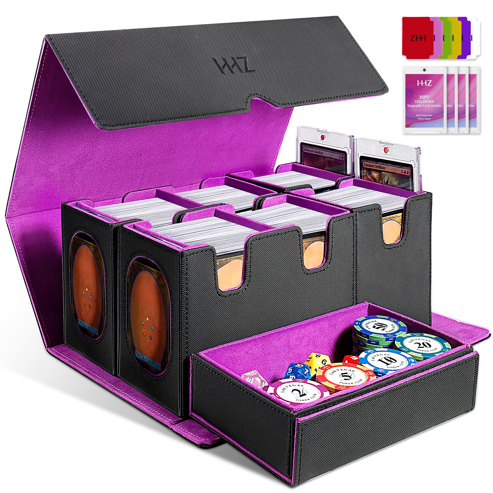 HHZ Commander Deck Box front view highlighting portable design for gamers on the go.