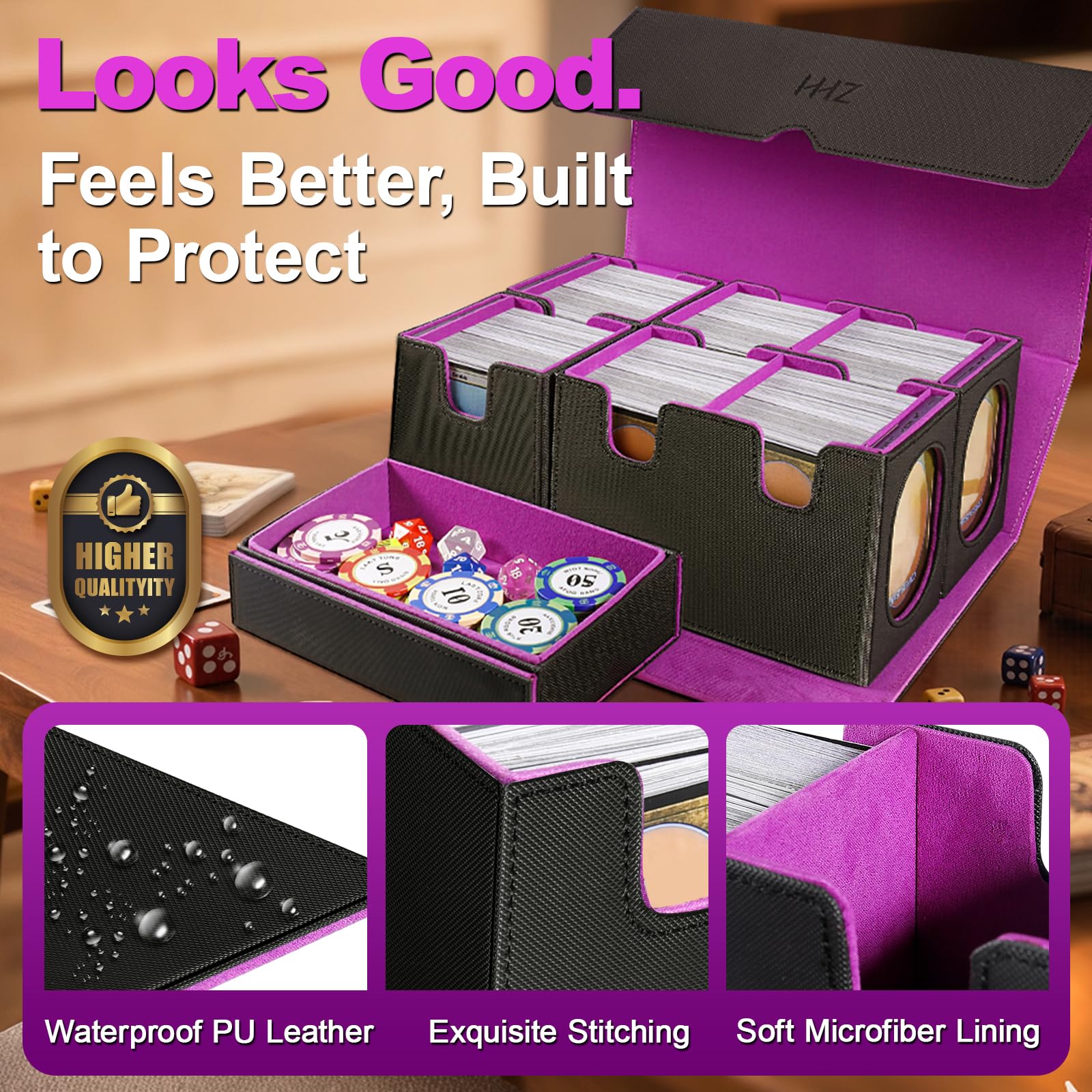 HHZ Commander Deck Box interior dividers organize decks for quick access.