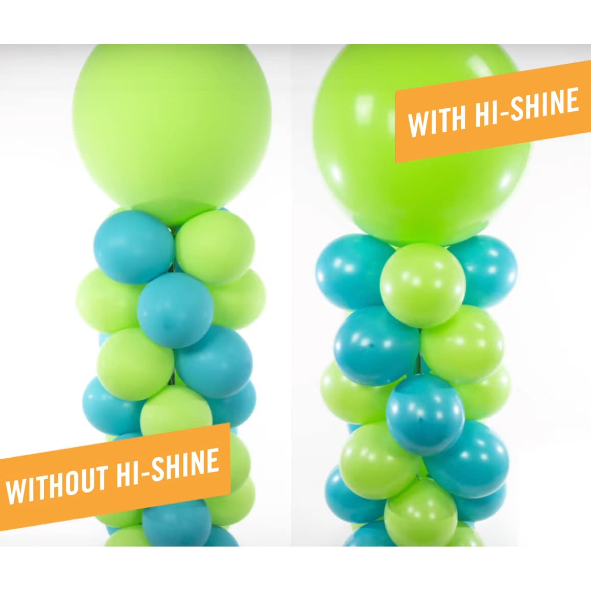 Hi-Shine Spray dries clear, revealing lasting balloon sparkle after application.