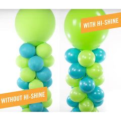 Hi-Shine Spray dries clear, revealing lasting balloon sparkle after application.
