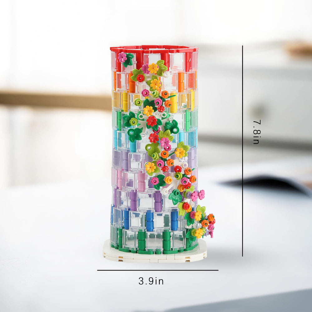 HI-REEKE vase building set in use with flowers demonstrates display creativity