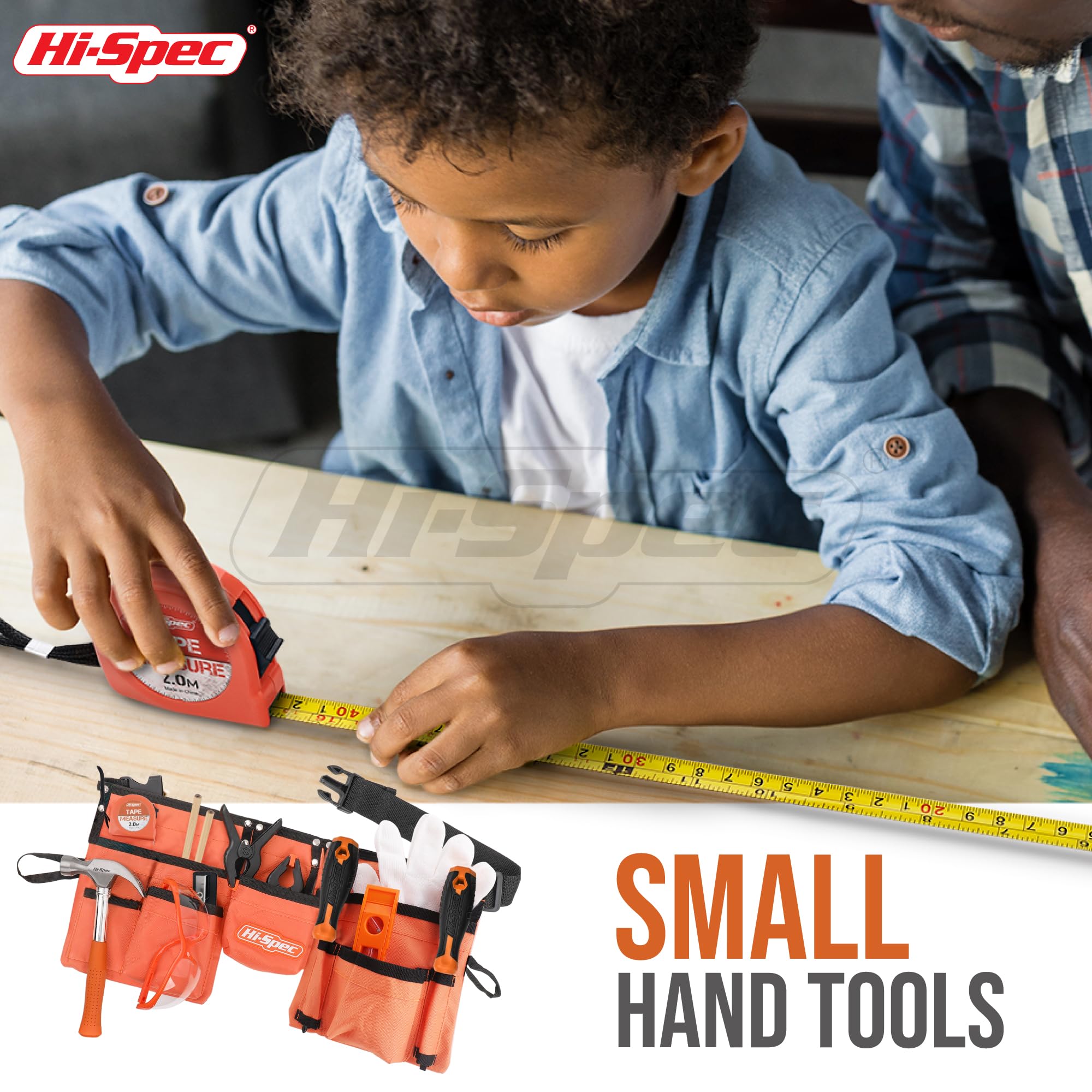 Hi-Spec orange kids tool kit durable belt keeps tools handy