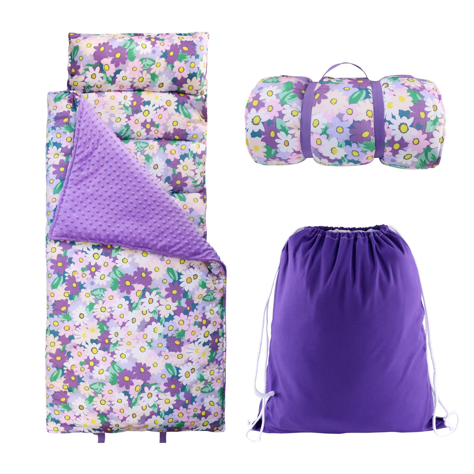 Hi Sprout nap mat with rollup buckles for easy transport on trips.
