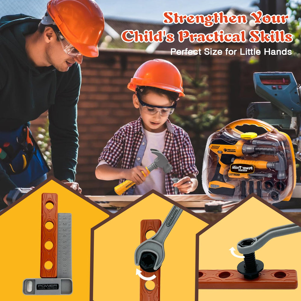 Hibility Kids Tool Set includes hammer, screwdriver, and nuts for hands-on practice.