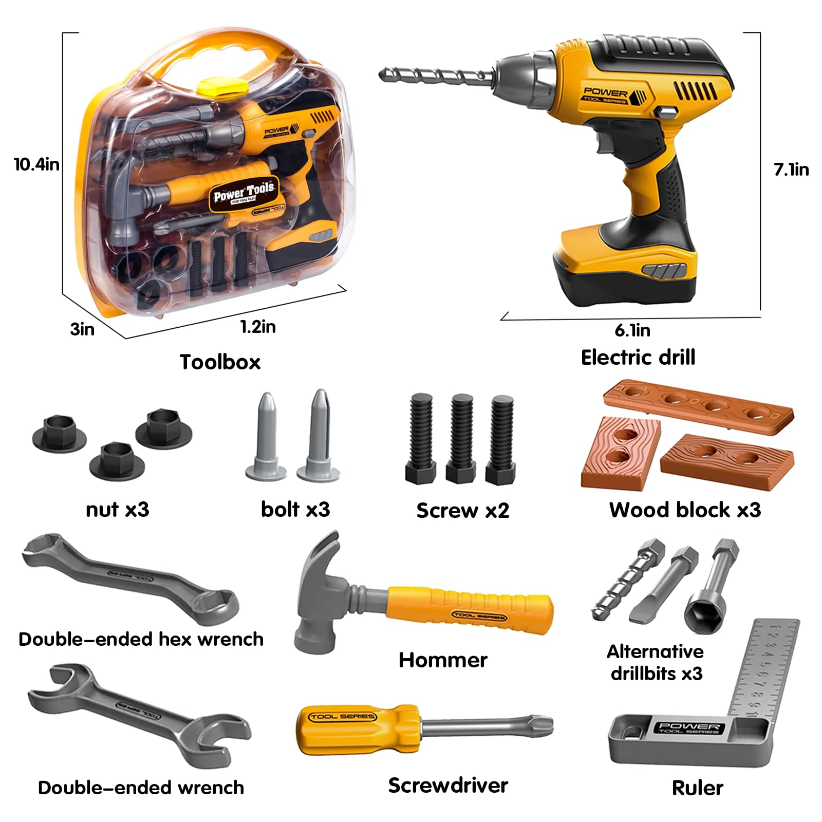 Hibility Kids Tool Set compact storage keeps pieces organized after playtime.