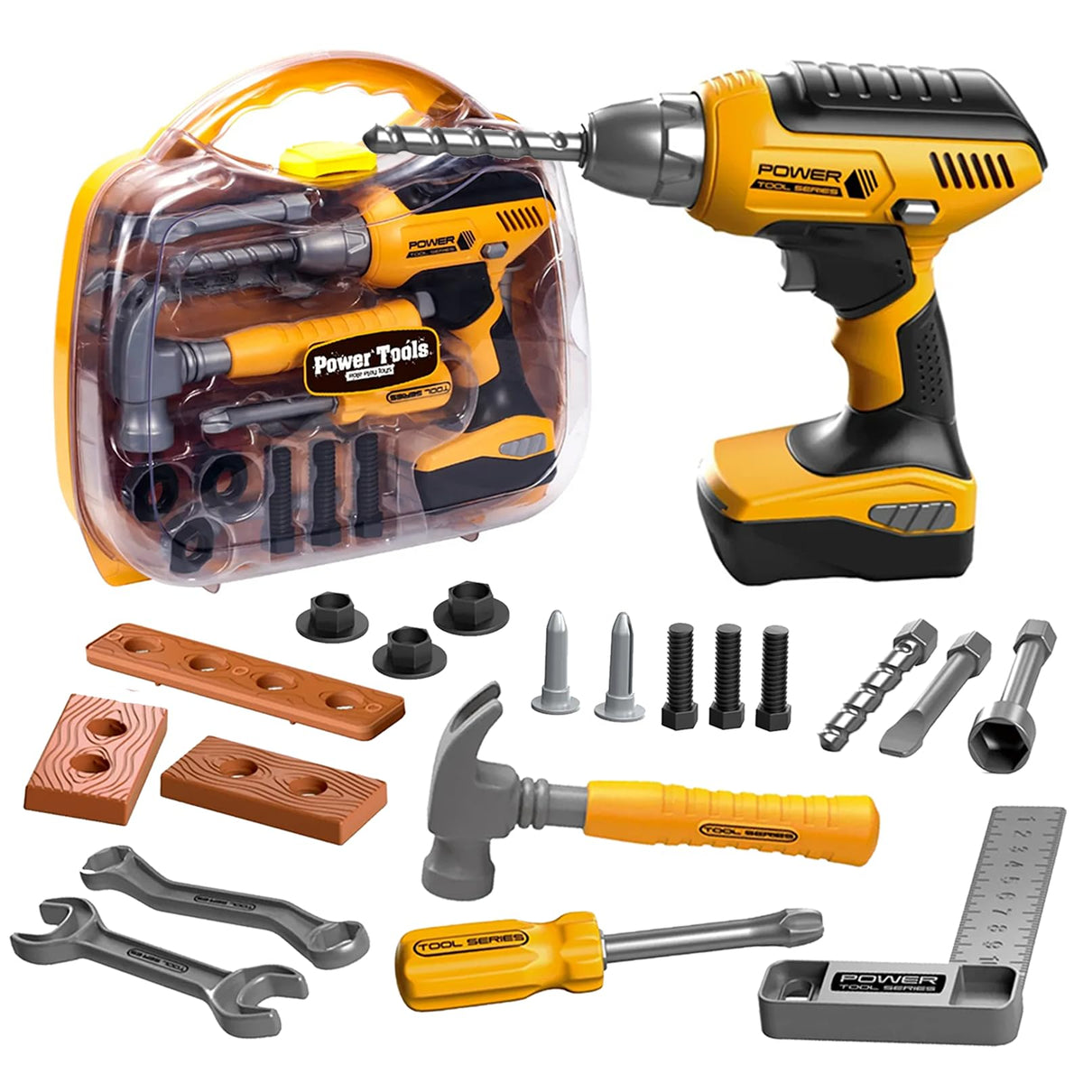 Hibility Kids Tool Set with box and drill for imaginative play and practical skills.