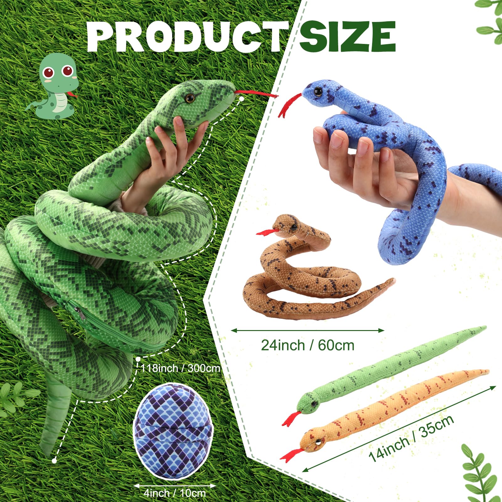 Hiboom 14-inch straight baby snake plush for portable fun.