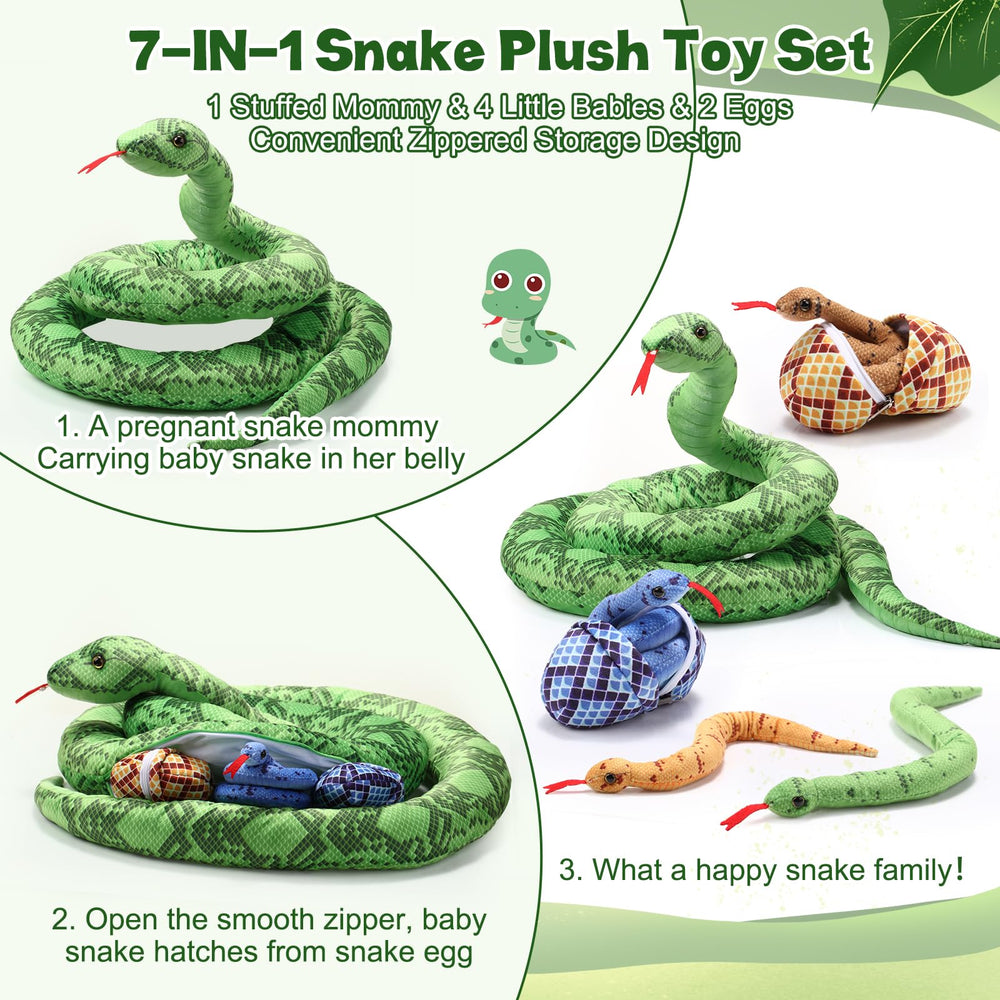 Hiboom 24-inch curled baby snake plush with pose options.